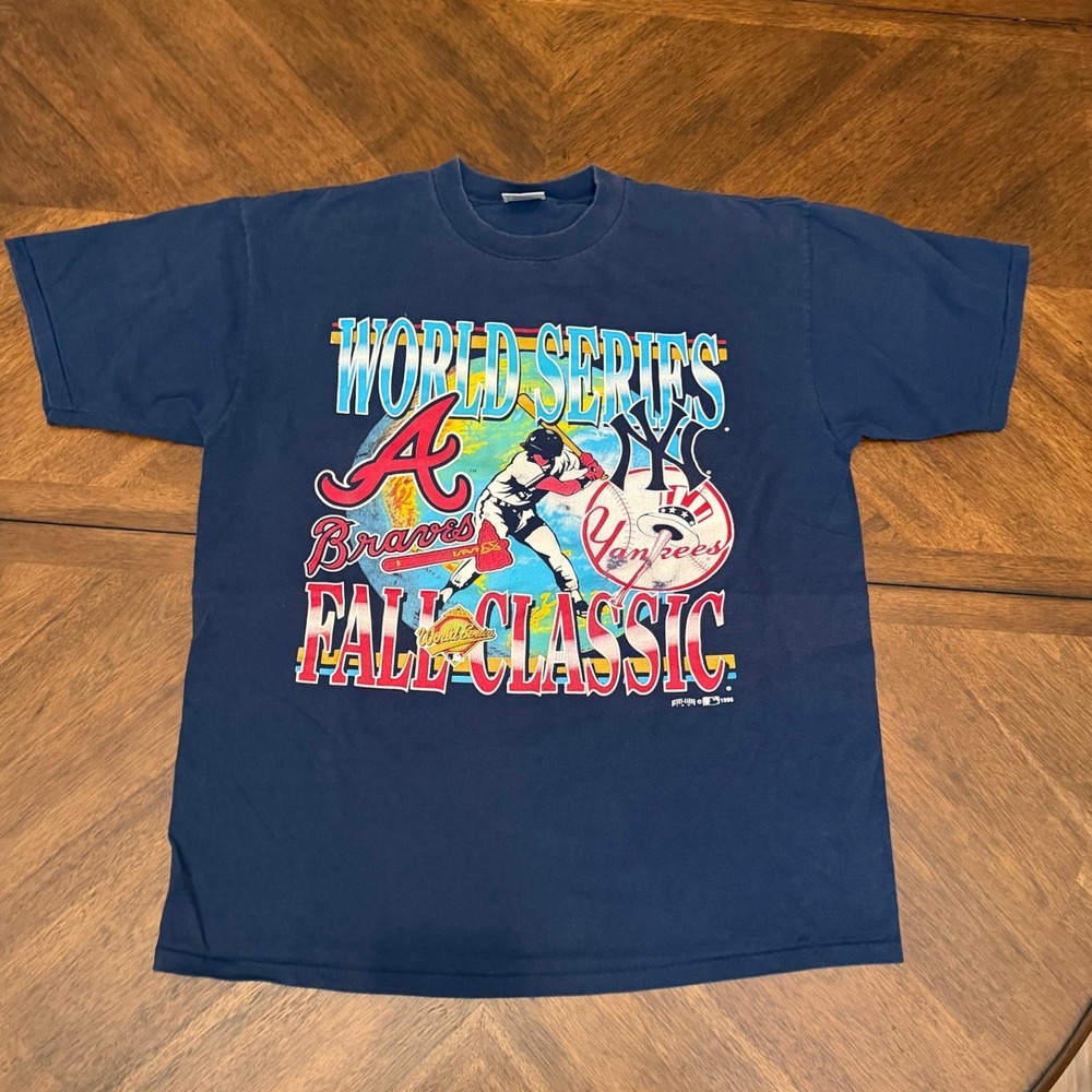 Vintage 1996 World Series Braves vs Yankees T-Shirt Oneita Navy Blue XL MLB